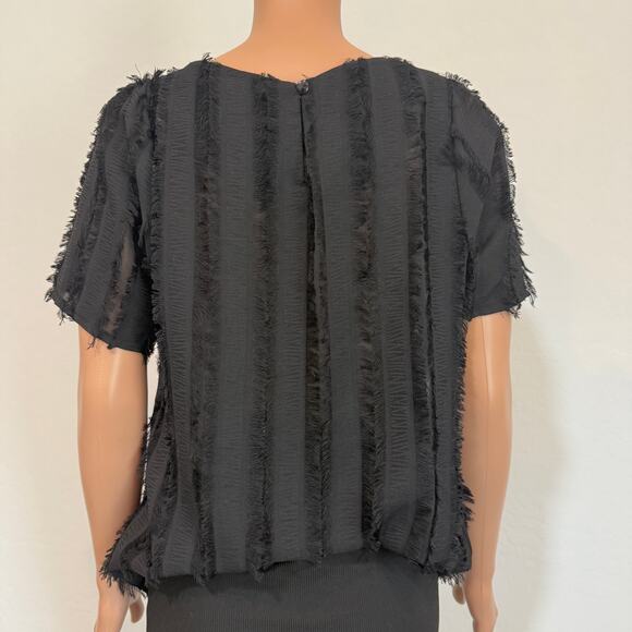 Anthropologie Everleigh medium sheer fringe fray feathered top TB 2684 - Picture 6 of 9